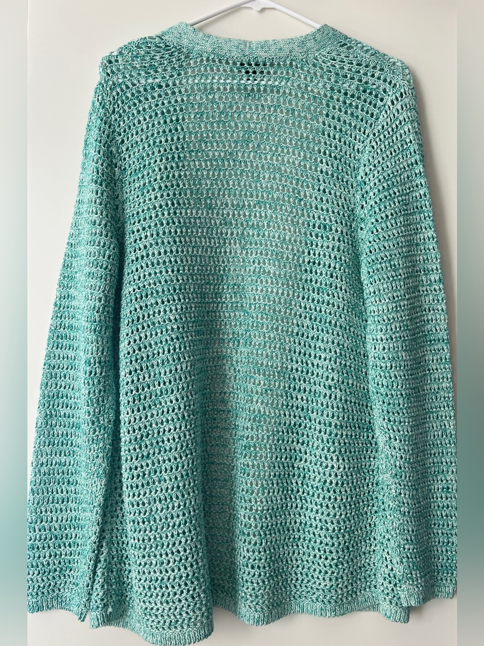 J Jill Cotton Crochet Cardigan Mint Green Open Knit Beach Cover Up Size M - Picture 3 of 13